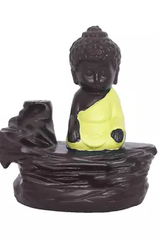 eCraftIndia Yellow Buddha Backflow Smoke Fountain with 10 incenses