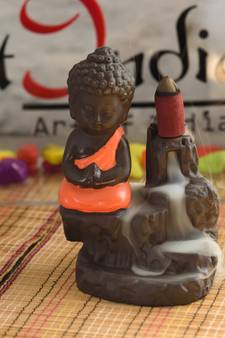 eCraftIndia Meditating Monk Buddha DECORative Showpiece with 10 free Smoke Backflow Scented Cone Incenses