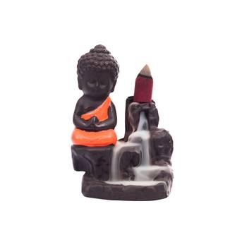 eCraftIndia Meditating Monk Buddha DECORative Showpiece with 10 free Smoke Backflow Scented Cone Incenses 2