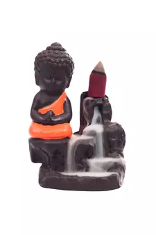 eCraftIndia Meditating Monk Buddha DECORative Showpiece with 10 free Smoke Backflow Scented Cone Incenses