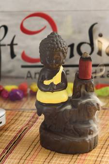 eCraftIndia Meditating Monk Buddha DECORative Showpiece with 10 free Smoke Backflow Scented Cone Incenses