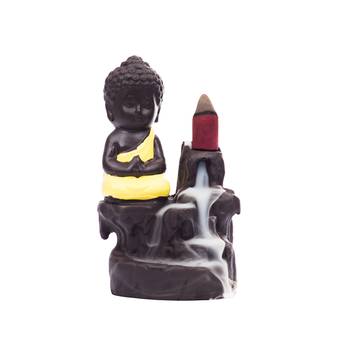 eCraftIndia Meditating Monk Buddha DECORative Showpiece with 10 free Smoke Backflow Scented Cone Incenses 2