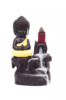 eCraftIndia Meditating Monk Buddha DECORative Showpiece with 10 free Smoke Backflow Scented Cone Incenses