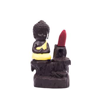 eCraftIndia Meditating Monk Buddha DECORative Showpiece with 10 free Smoke Backflow Scented Cone Incenses 3
