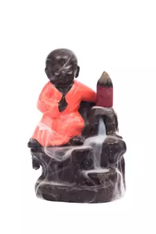 eCraftIndia Karate Style Monk Buddha DECORative Showpiece with 10 free Smoke Backflow Scented Cone Incenses