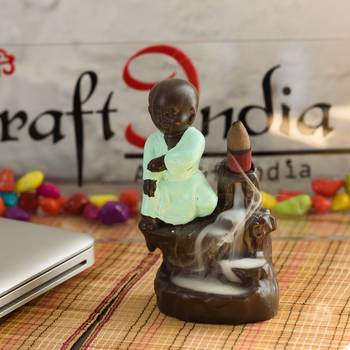 eCraftIndia Karate Style Monk Buddha DECORative Showpiece with 10 free Smoke Backflow Scented Cone Incenses 1