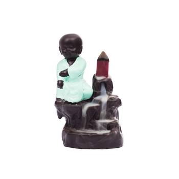 eCraftIndia Karate Style Monk Buddha DECORative Showpiece with 10 free Smoke Backflow Scented Cone Incenses 2