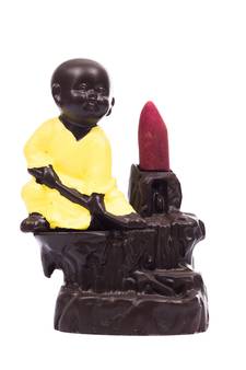 eCraftIndia Karate Style Monk Buddha DECORative Showpiece with 10 free Smoke Backflow Scented Cone Incenses