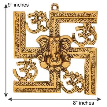 eCraftIndia Lord Ganesha Metal Wall Hanging     Om Swastik Design, Golden, 30  20 cm 3