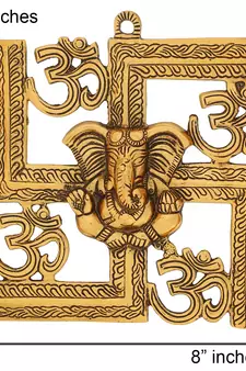 eCraftIndia Lord Ganesha Metal Wall Hanging     Om Swastik Design, Golden, 30  20 cm