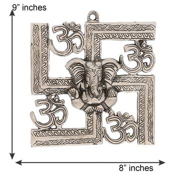 silver metal wall hanging with ganesha figurine and om-symbol motif 3