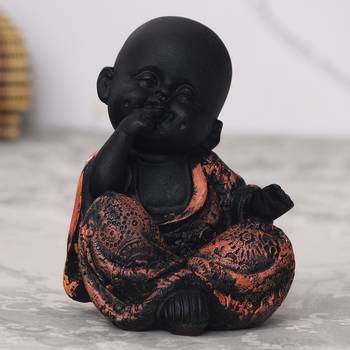 eCraftIndia DECORative Smiling Monk Buddha   Copper 1