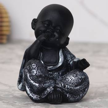 eCraftIndia DECORative Smiling Monk Buddha   Silver 1