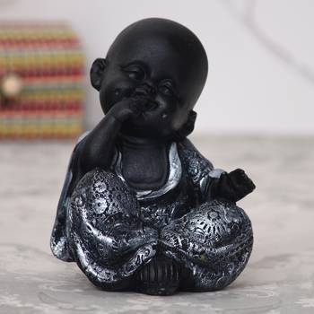 eCraftIndia DECORative Smiling Monk Buddha   Silver 3