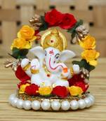 eCraftIndia Lord Ganesha Idol on DECORative Handcrafted Plate for Home and Car