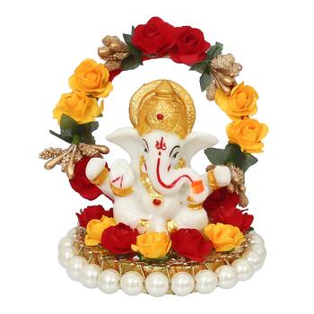 eCraftIndia Lord Ganesha Idol on DECORative Handcrafted Plate for Home and Car 2