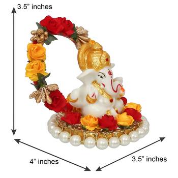 eCraftIndia Lord Ganesha Idol on DECORative Handcrafted Plate for Home and Car 3