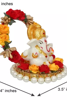 eCraftIndia Lord Ganesha Idol on DECORative Handcrafted Plate for Home and Car