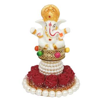eCraftIndia Lord Ganesha Idol on DECORative Handcrafted Plate for Home and Car 2