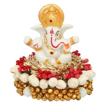 eCraftIndia Lord Ganesha Idol on DECORative Handcrafted Plate for Home and Car 2