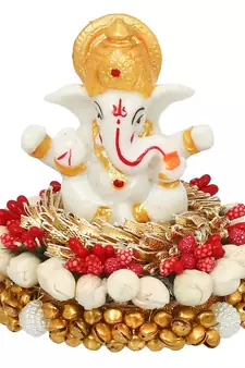 eCraftIndia Lord Ganesha Idol on DECORative Handcrafted Plate for Home and Car