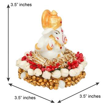 eCraftIndia Lord Ganesha Idol on DECORative Handcrafted Plate for Home and Car 3