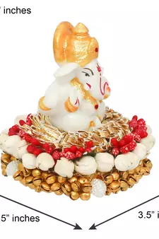 eCraftIndia Lord Ganesha Idol on DECORative Handcrafted Plate for Home and Car
