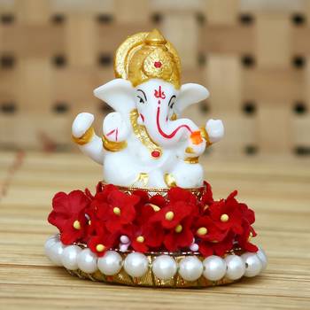 eCraftIndia Lord Ganesha Idol on DECORative Handcrafted Plate for Home and Car 1