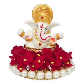 eCraftIndia Lord Ganesha Idol on DECORative Handcrafted Plate for Home and Car 2