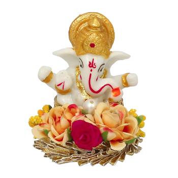 eCraftIndia Lord Ganesha Idol on DECORative Handcrafted Plate for Home and Car 2