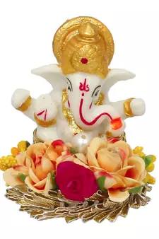 eCraftIndia Lord Ganesha Idol on DECORative Handcrafted Plate for Home and Car