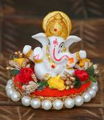eCraftIndia Lord Ganesha Idol on DECORative Handcrafted Plate for Home and Car