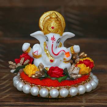 eCraftIndia Lord Ganesha Idol on DECORative Handcrafted Plate for Home and Car 2