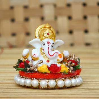 eCraftIndia Lord Ganesha Idol on DECORative Handcrafted Plate for Home and Car 3