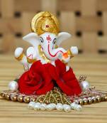 eCraftIndia Lord Ganesha Idol on DECORative Handcrafted Plate for Home and Car