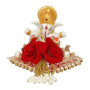 eCraftIndia Lord Ganesha Idol on DECORative Handcrafted Plate for Home and Car 2