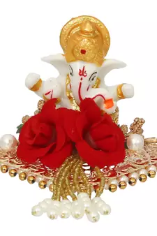 eCraftIndia Lord Ganesha Idol on DECORative Handcrafted Plate for Home and Car