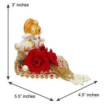 eCraftIndia Lord Ganesha Idol on DECORative Handcrafted Plate for Home and Car 3