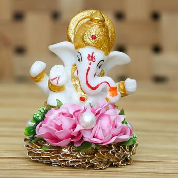 eCraftIndia Lord Ganesha Idol on DECORative Handcrafted Plate for Home and Car 1