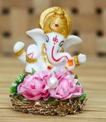 eCraftIndia Lord Ganesha Idol on DECORative Handcrafted Plate for Home and Car