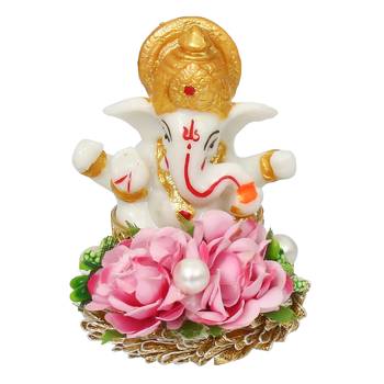 eCraftIndia Lord Ganesha Idol on DECORative Handcrafted Plate for Home and Car 2