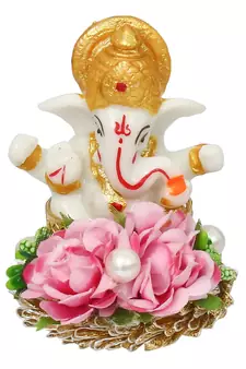 eCraftIndia Lord Ganesha Idol on DECORative Handcrafted Plate for Home and Car