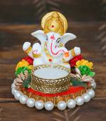eCraftIndia Lord Ganesha Idol on DECORative Plate with Tea Light Holder