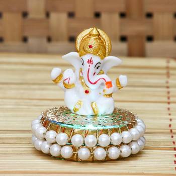 eCraftIndia Lord Ganesha Idol on DECORative Handcrafted Plate for Home and Car 2