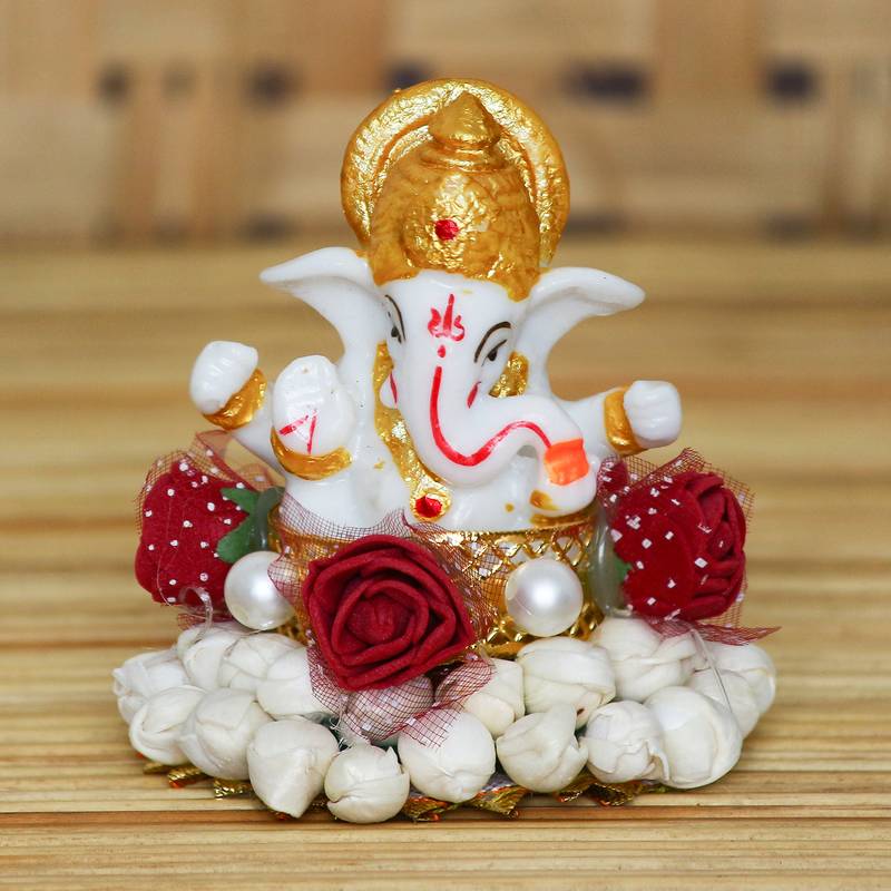 eCraftIndia Lord Ganesha Idol on DECORative Handcrafted Plate for Home and Car