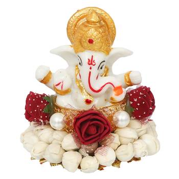 eCraftIndia Lord Ganesha Idol on DECORative Handcrafted Plate for Home and Car 2
