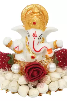 eCraftIndia Lord Ganesha Idol on DECORative Handcrafted Plate for Home and Car