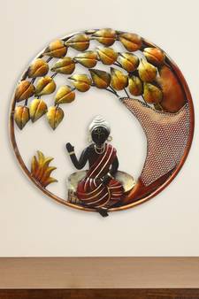 eCraftIndia DECORative Lord Buddha with Leaves Handcrafted Iron Wall Hanging