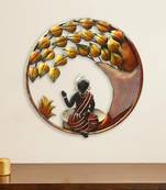 decorative lord buddha with leaves handcrafted iron wall hanging sculpture