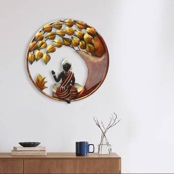 decorative lord buddha with leaves handcrafted iron wall hanging sculpture 2